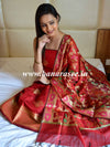 Banarasee Chanderi Cotton Salwar Kameez Fabric With Dupatta Zari Buta Design-Red