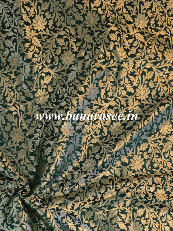 Banarasee Semi Katan Jaal Design Fabric-Green