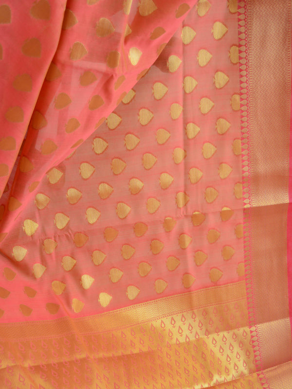 Banarasee Art Silk Saree with Zari Buti-Coral
