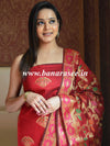 Banarasee Chanderi Cotton Salwar Kameez Fabric With Dupatta Zari Buta Design-Red