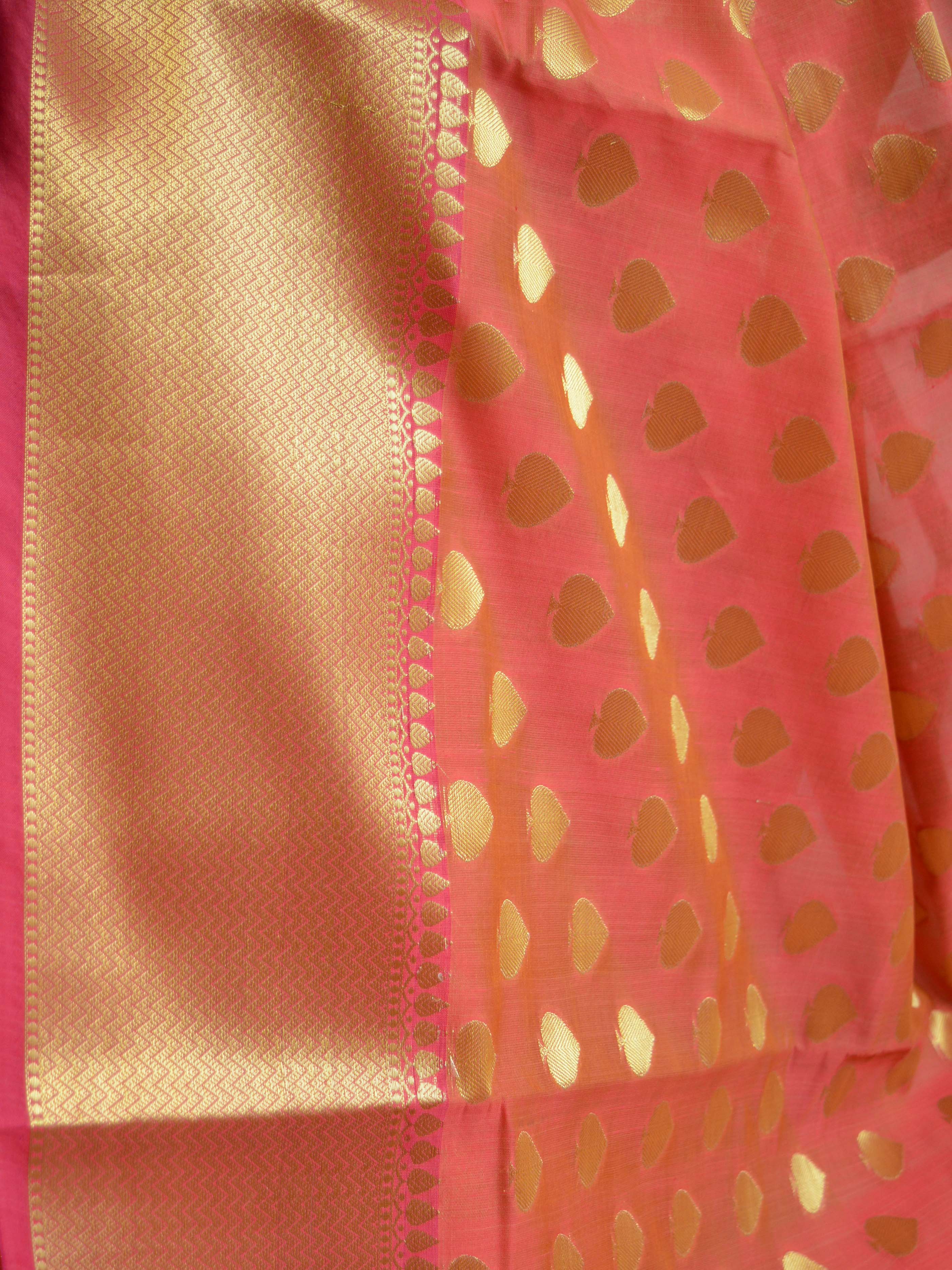 Banarasee Art Silk Saree with Zari Buti-Coral