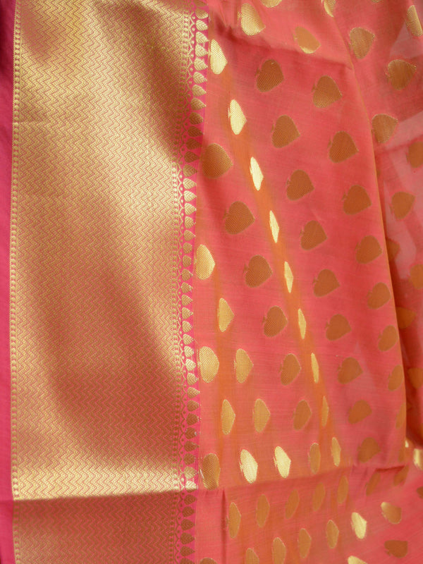 Banarasee Art Silk Saree with Zari Buti-Coral