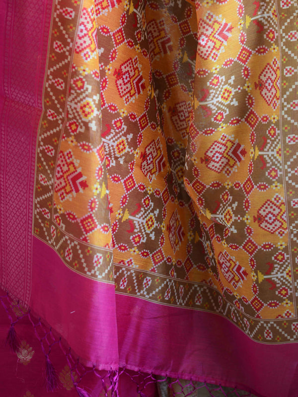 Banarasee Chanderi Cotton Zari Buta Salwar Kameez Fabric With Digital Print Dupatta-Pink