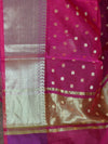 Banarasee Chanderi Cotton Zari Polka Dots With Skirt Border-Pink
