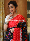 Handloom Mul Cotton Ajrakh Print Saree-Black & Red