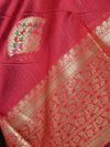 Banarasee Chanderi Cotton Salwar Kameez Fabric With Dupatta Zari Buta Design-Red