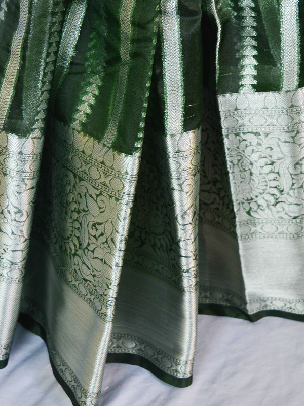 Banarasee Organza Mix Saree With Silver Zari-Green