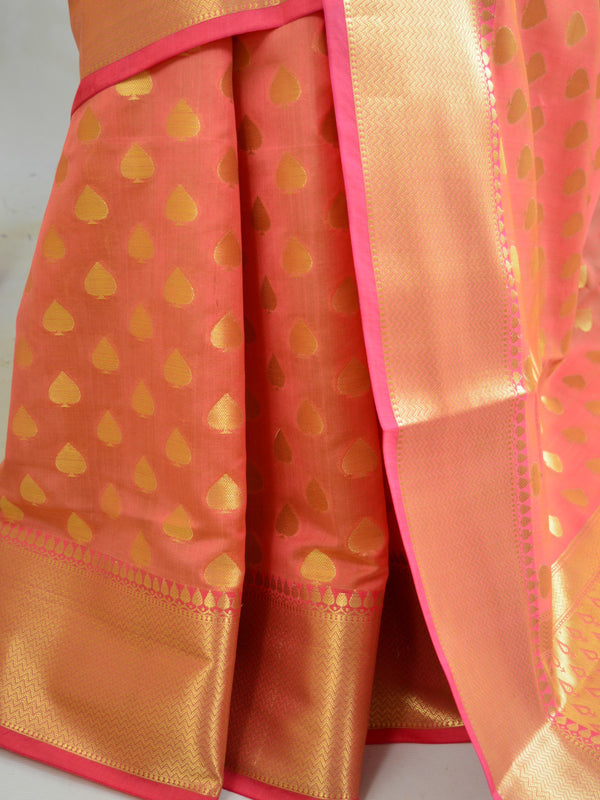 Banarasee Art Silk Saree with Zari Buti-Coral