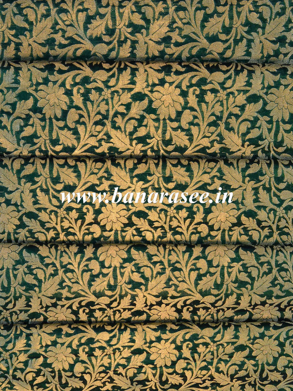 Banarasee Semi Katan Jaal Design Fabric-Green