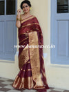Banarasee Organza Mix Saree With Stripes Design & Broad Border-Maroon