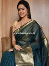 Banarasee Cotton Silk Plain Body Saree With Zari Skirt Border-Green