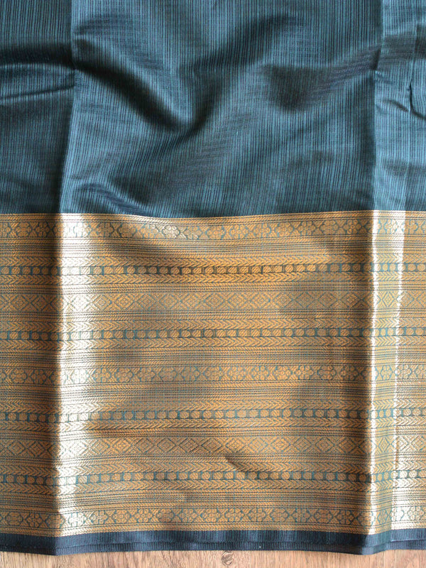 Banarasee Cotton Silk Plain Body Saree With Zari Skirt Border-Green