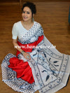 Handloom Mul Cotton Ajrakh Print Saree-Red & White