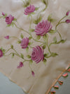 Banarasee Pure Organza Silk Saree With Hand-Paint Floral Design-Peach