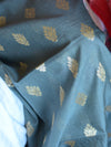 Banarasee Chanderi Cotton Zari Buta Salwar Kameez Fabric With Digital Print Dupatta-Grey
