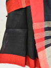 Banarasee Handloom Pure Linen Saree With Red Border-Black