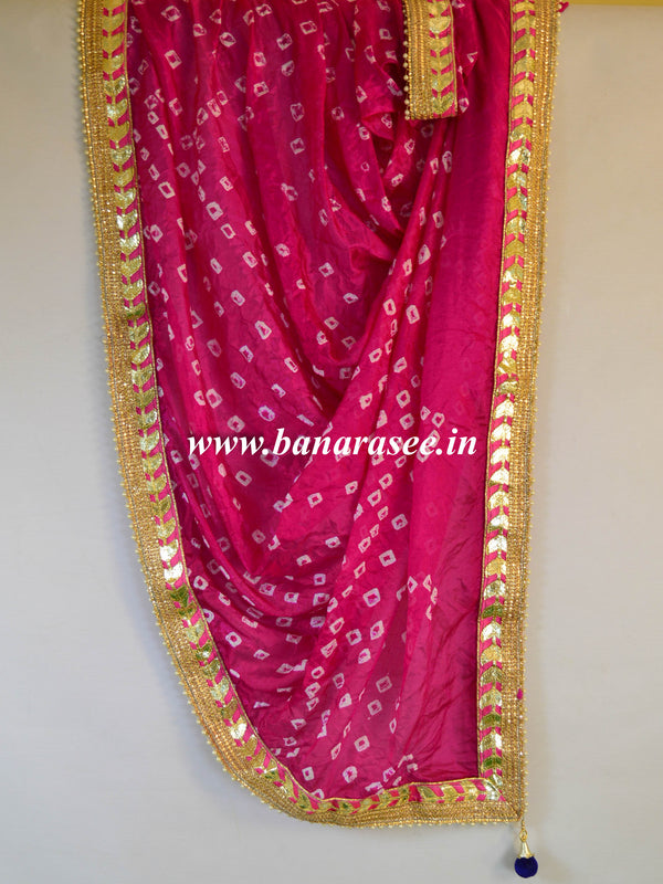 Art Silk Bandhej Gotapatti Dupatta-Hot Pink