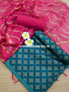 Banarasee Chanderi Salwar Kameez Gold Buta Fabric With Pink Dupatta-Green