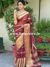 Banarasee Organza Mix Saree With Stripes Design & Broad Border-Maroon