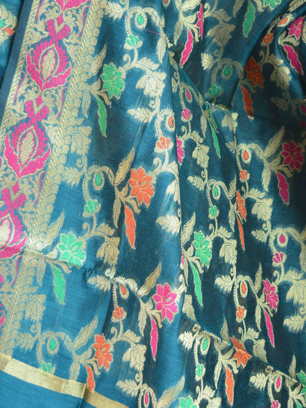 Banarasee Chanderi Cotton Salwar Kameez Fabric With Dupatta Zari Buta Design-Green