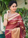 Banarasee Organza Mix Saree With Stripes Design & Broad Border-Maroon