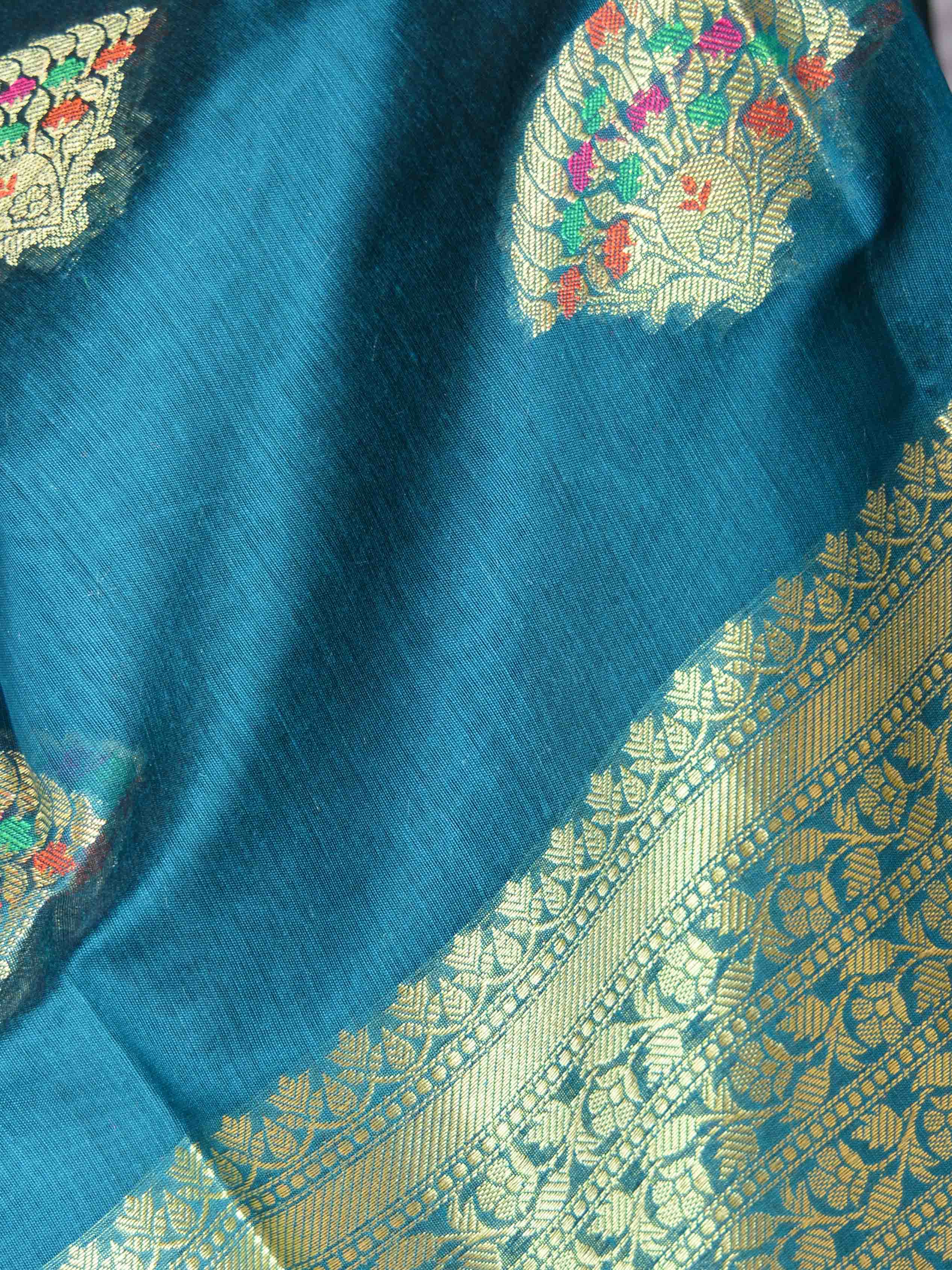 Banarasee Chanderi Cotton Salwar Kameez Fabric With Dupatta Zari Buta Design-Green