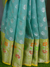 Banarasee Organza Mix Saree With Silver Zari Buta & Contrast Satin Border-Green
