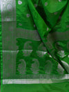 Banarasee Handwoven Semi-Chiffon Saree With Silver Zari-Green