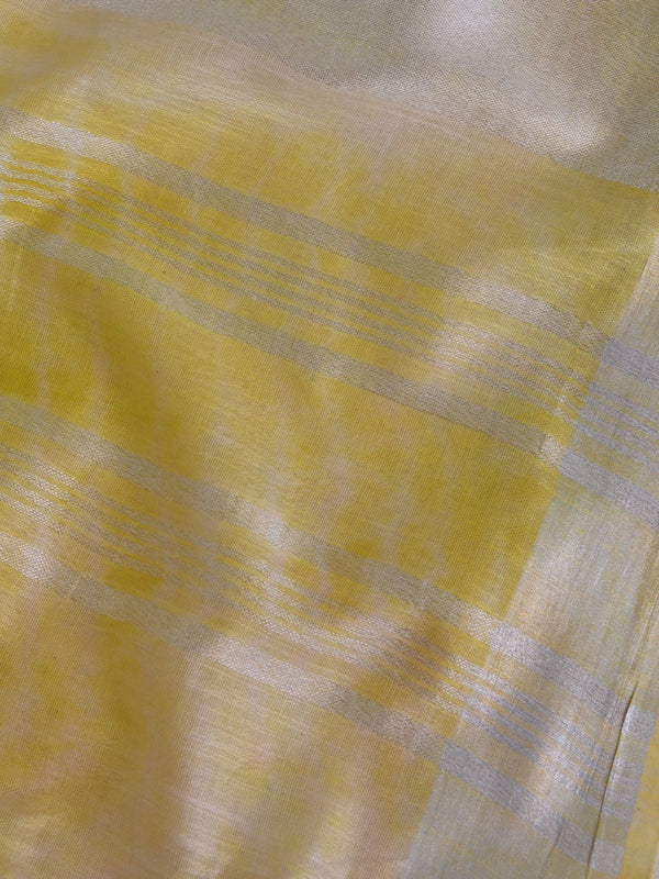 Bhagalpur Handloom Pure Linen Cotton Hand-Dyed Shibori Pattern Saree-Yellow