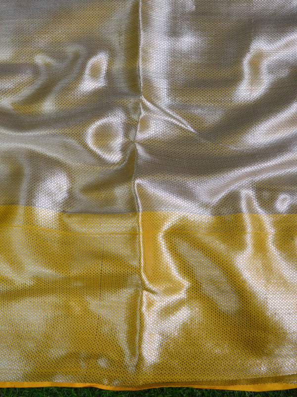 Banarasee Organza Mix Saree With Silver Zari Buta & Contrast Satin Border-Green