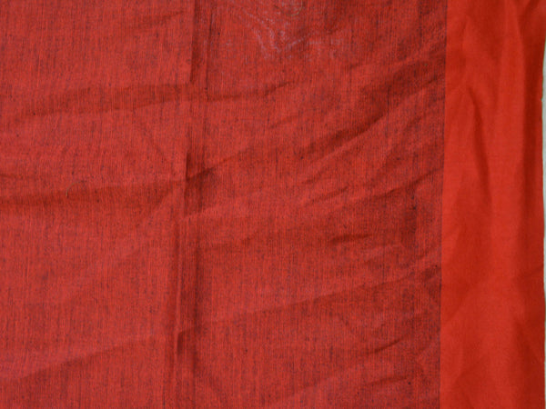 Banarasee Handloom Pure Linen Saree With Red Border-Black
