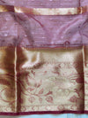 Banarasee Organza Mix Saree With Stripes Design & Broad Border-Maroon