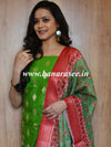 Banarasee Chanderi Cotton Zari Buta Salwar Kameez Fabric With Digital Print Dupatta-Green