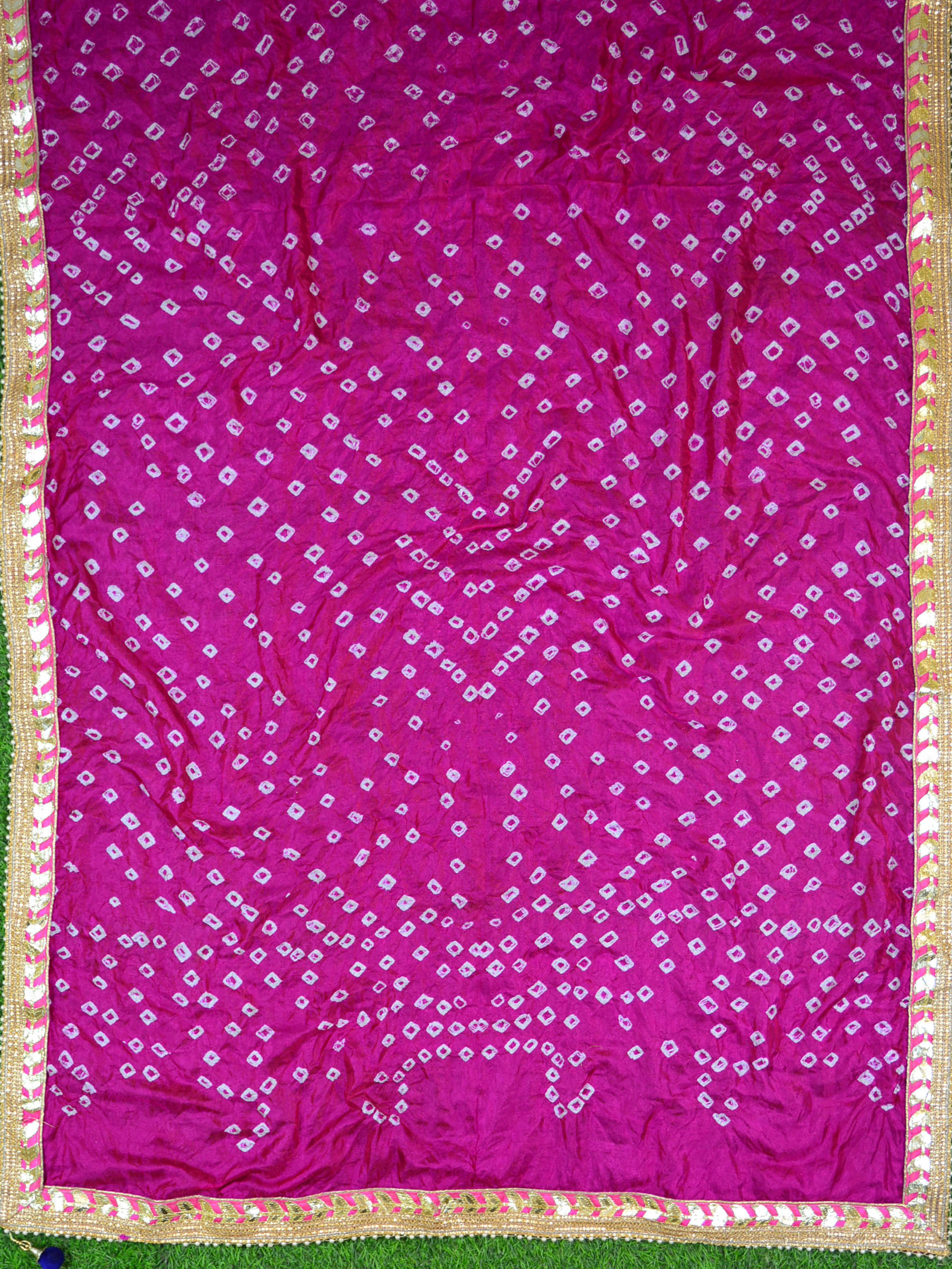 Art Silk Bandhej Gotapatti Dupatta-Hot Pink