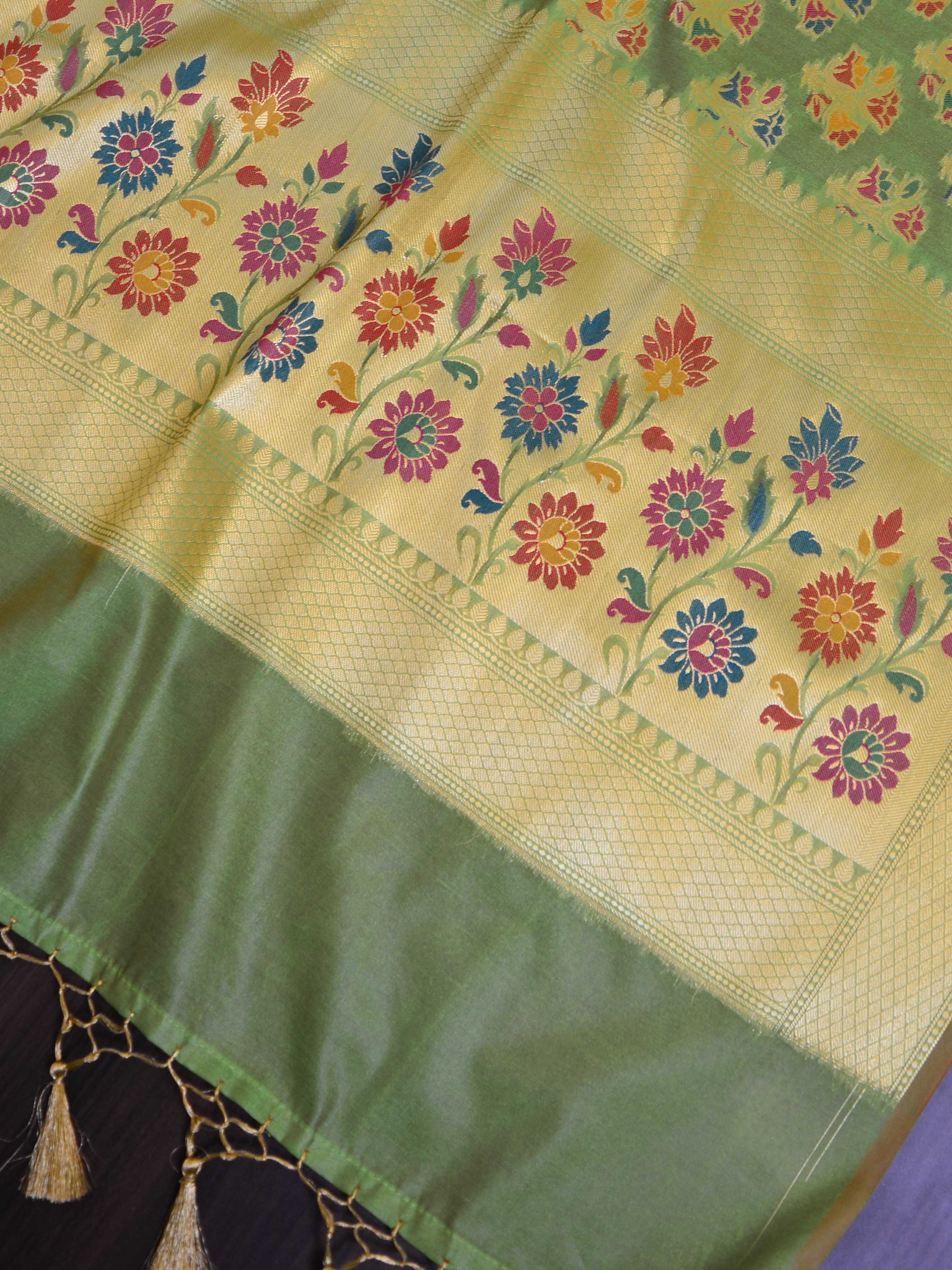 Banarasee Art Silk Saree With Meena Buta Work-Green