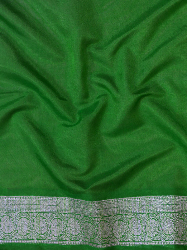 Banarasee Handwoven Semi-Chiffon Saree With Silver Zari-Green