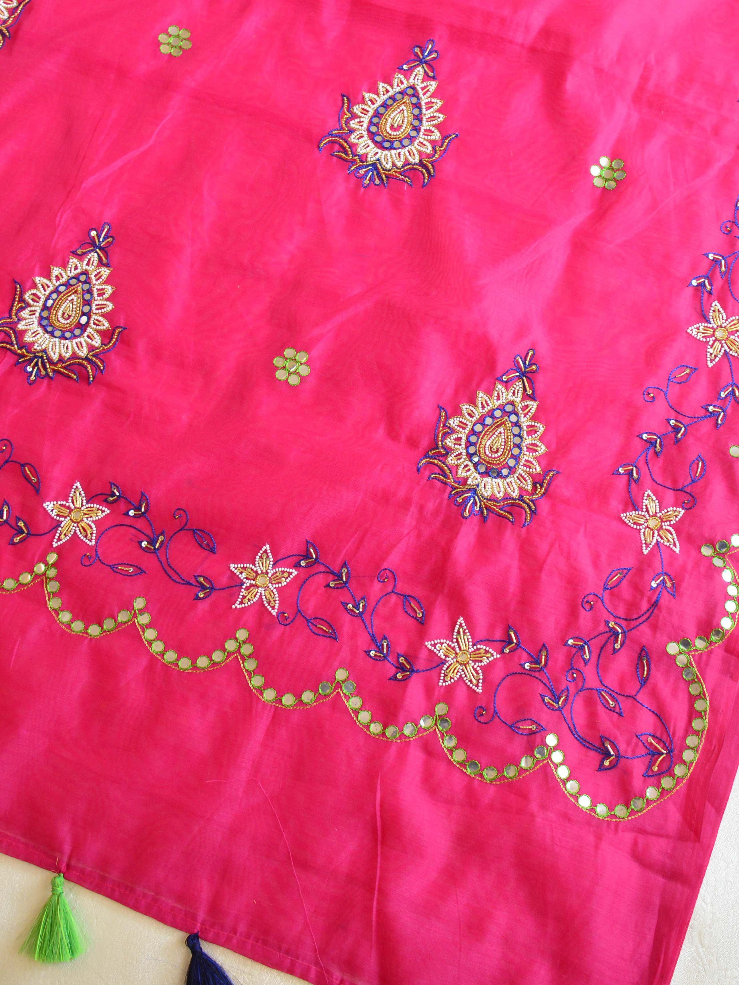 Banarasee Chanderi Cotton Hand-Embroidered Saree-Pink