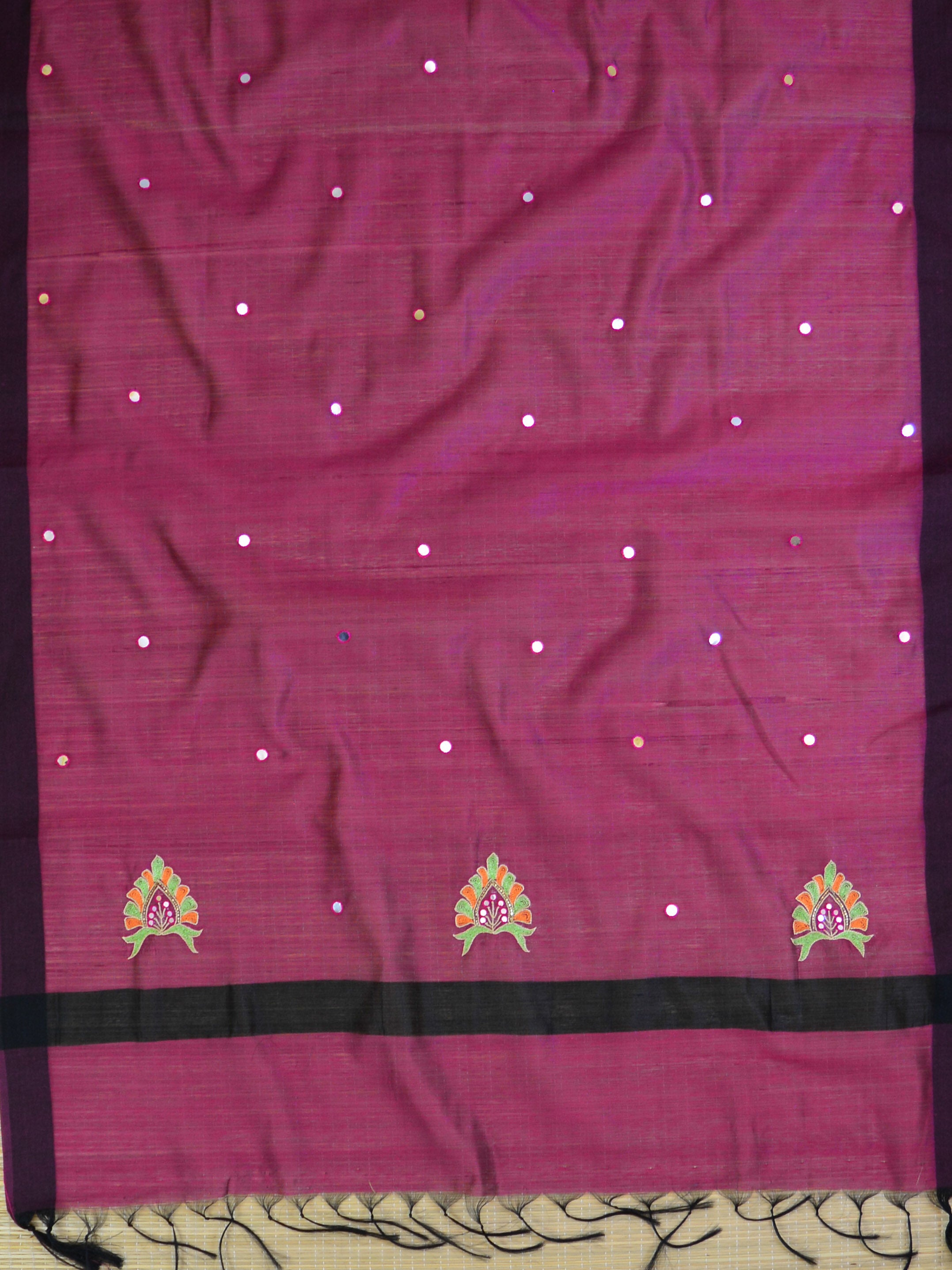 Banarasee Brocade Salwar Kameez Fabric With Mirror Work Dupatta-Green & Purple