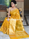 Banarasee Organza Mix Saree With Stripes Design & Broad Border-Yellow