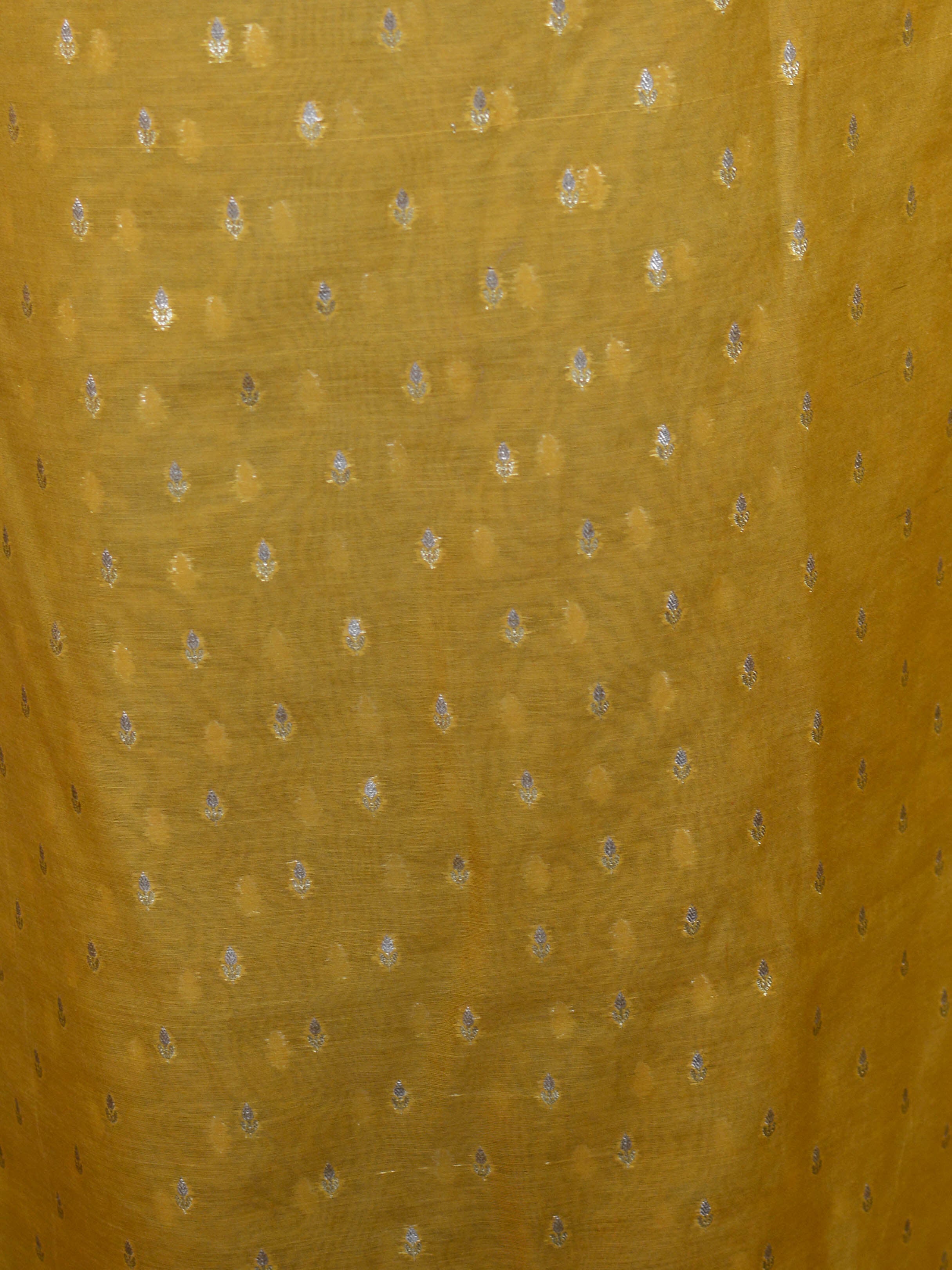 Banarasee Handloom Chanderi Cotton Zari Work Salwar Kameez Contrast Dupatta Set-Yellow