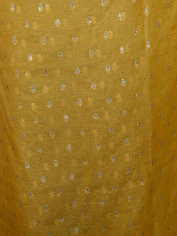 Banarasee Handloom Chanderi Cotton Zari Work Salwar Kameez Contrast Dupatta Set-Yellow