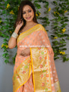 Banarasee Organza Mix Saree With Silver Zari Buta & Contrast Satin Border-Peach