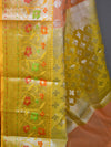 Banarasee Organza Mix Saree With Silver Zari Buta & Contrast Satin Border-Peach