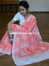 Handloom Mul Cotton Ajrakh Print Saree-Peach