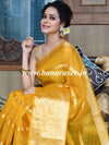 Banarasee Organza Mix Saree With Stripes Design & Broad Border-Yellow