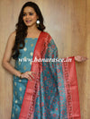 Banarasee Chanderi Cotton Zari Buta Salwar Kameez Fabric With Digital Print Dupatta-Blue
