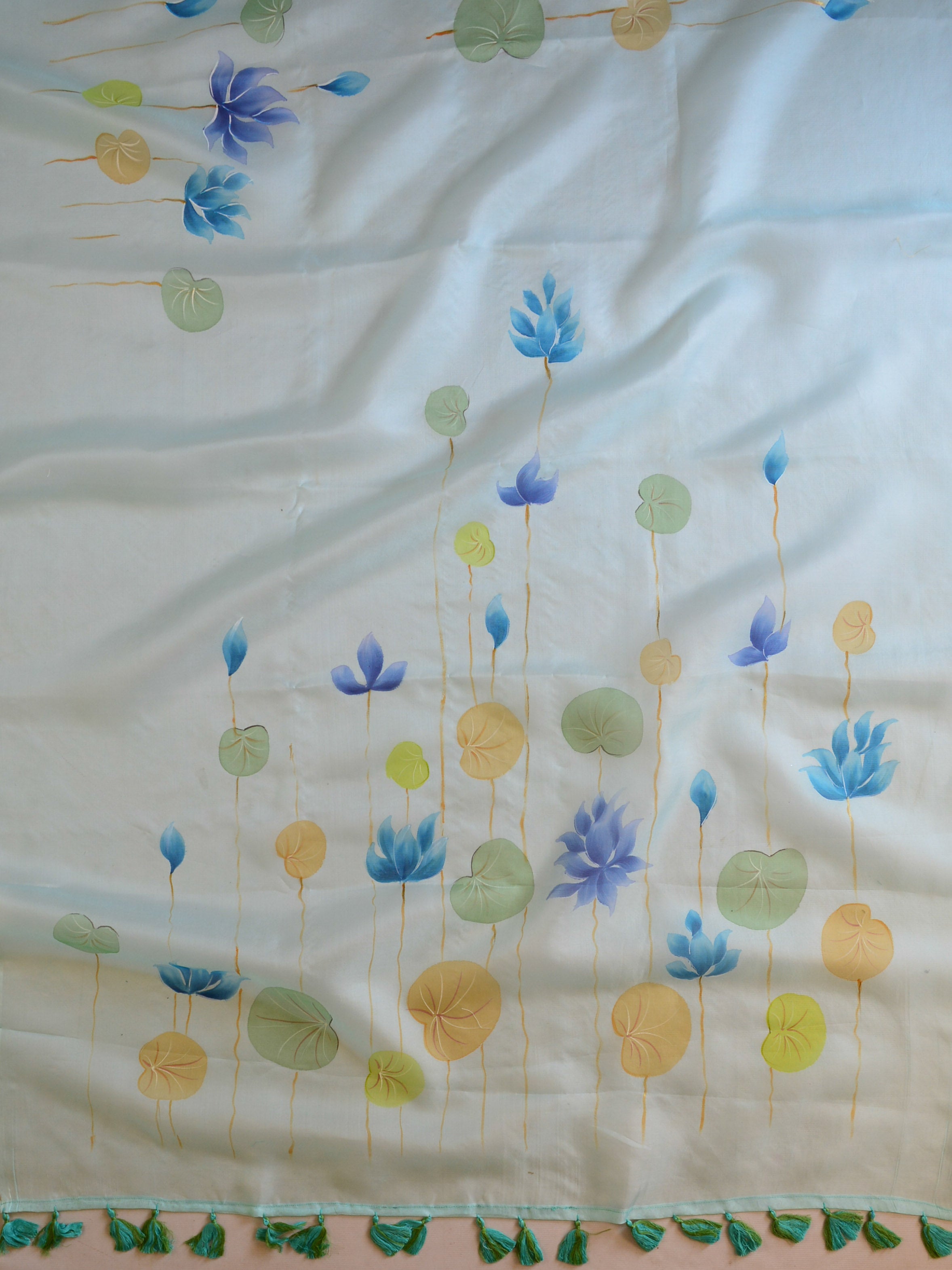 Banarasee Pure Organza Silk Saree With Hand-Paint Floral Design-Sky Blue