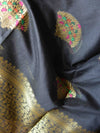 Banarasee Chanderi Cotton Salwar Kameez Fabric With Dupatta Zari Buta Design-Black