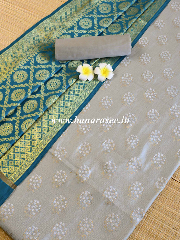 Banarasee Art Silk Salwar Kameez Fabric With Contrast Dupatta-Green & Grey