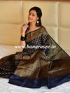 Banarasee Handwoven Semi Silk Saree With Antique Zari Buti Design-Blue